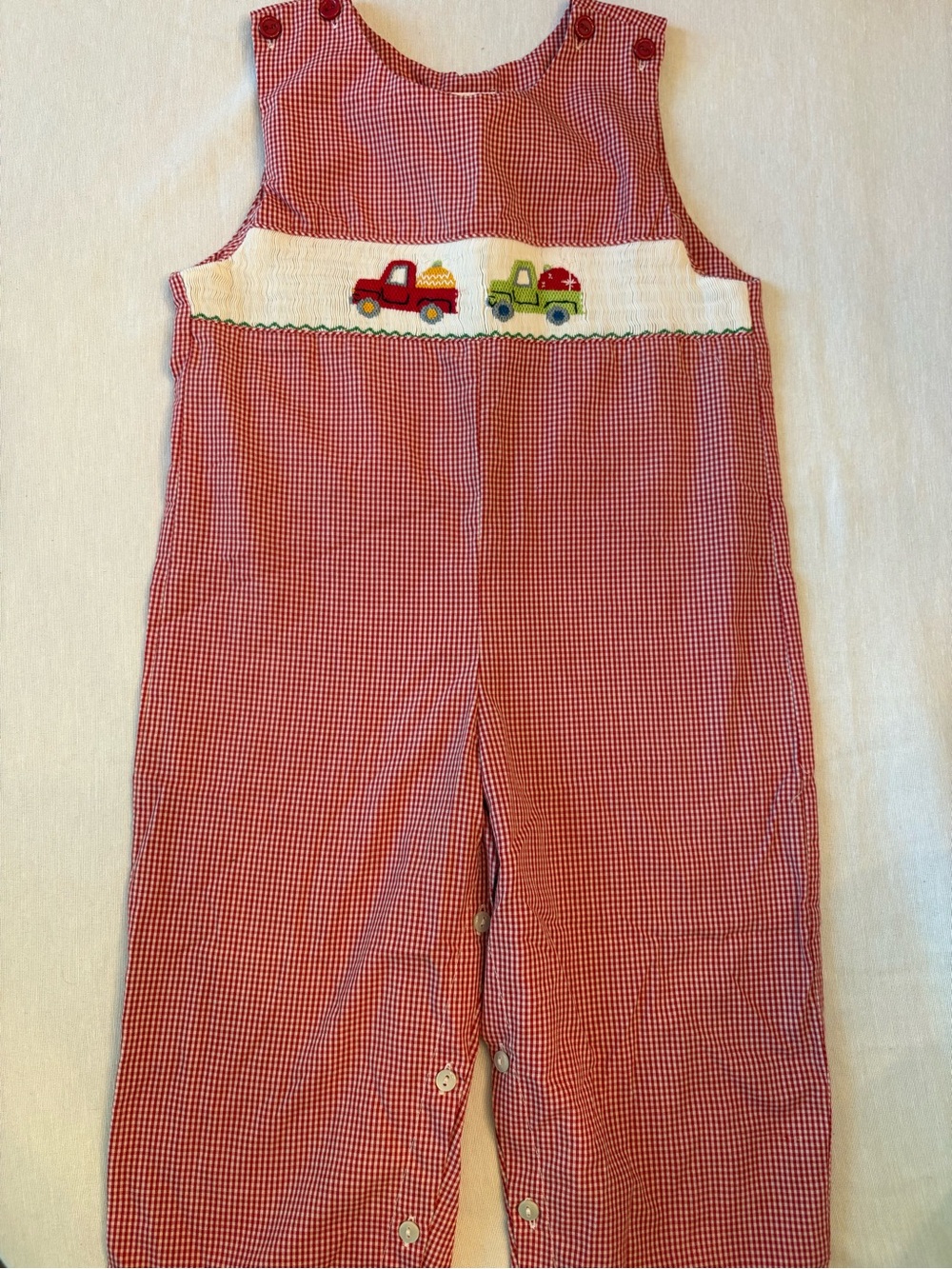 Red Gingham Boys' Smocked Christmas Overalls